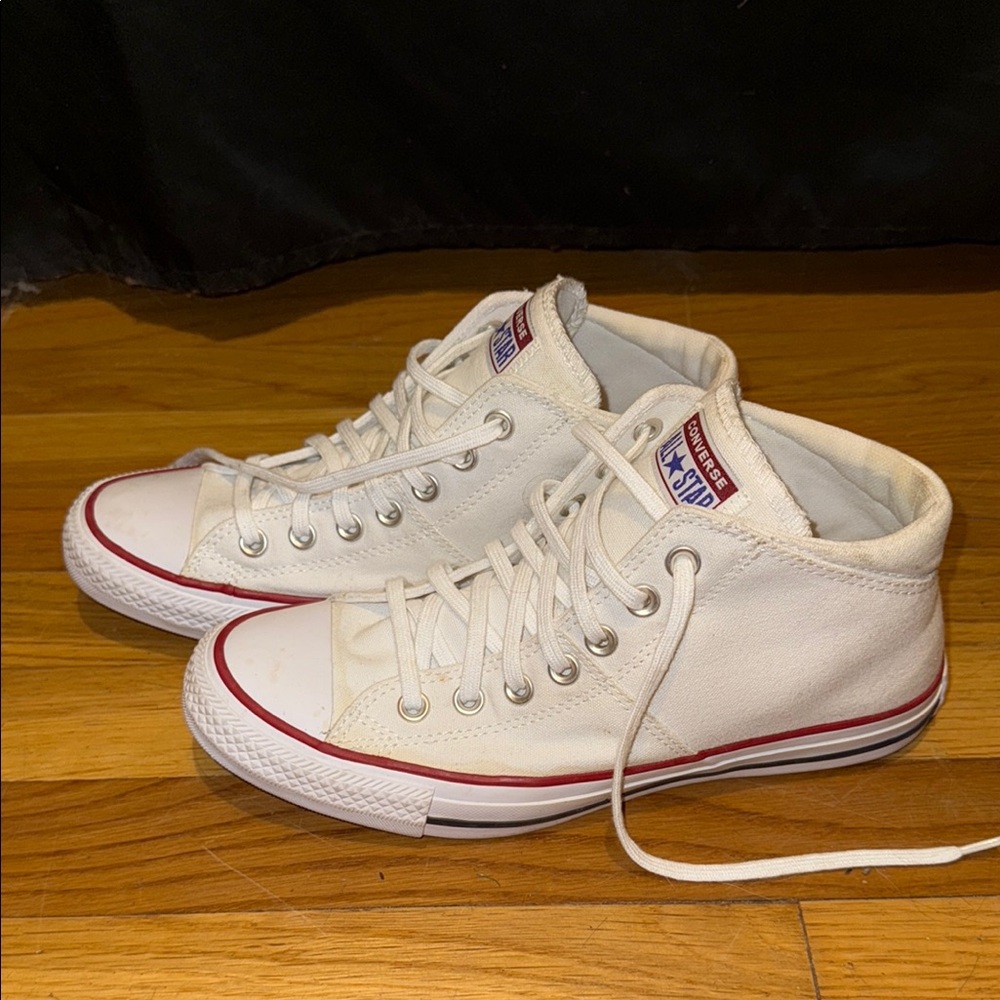 Converse Off-White Mid-Top Sneakers with Red Trim